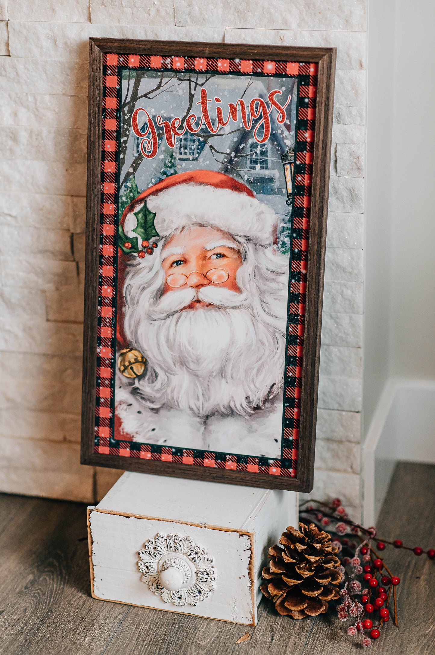 Plaid Santa Framed Wall Art - 2 Styles *NEW*