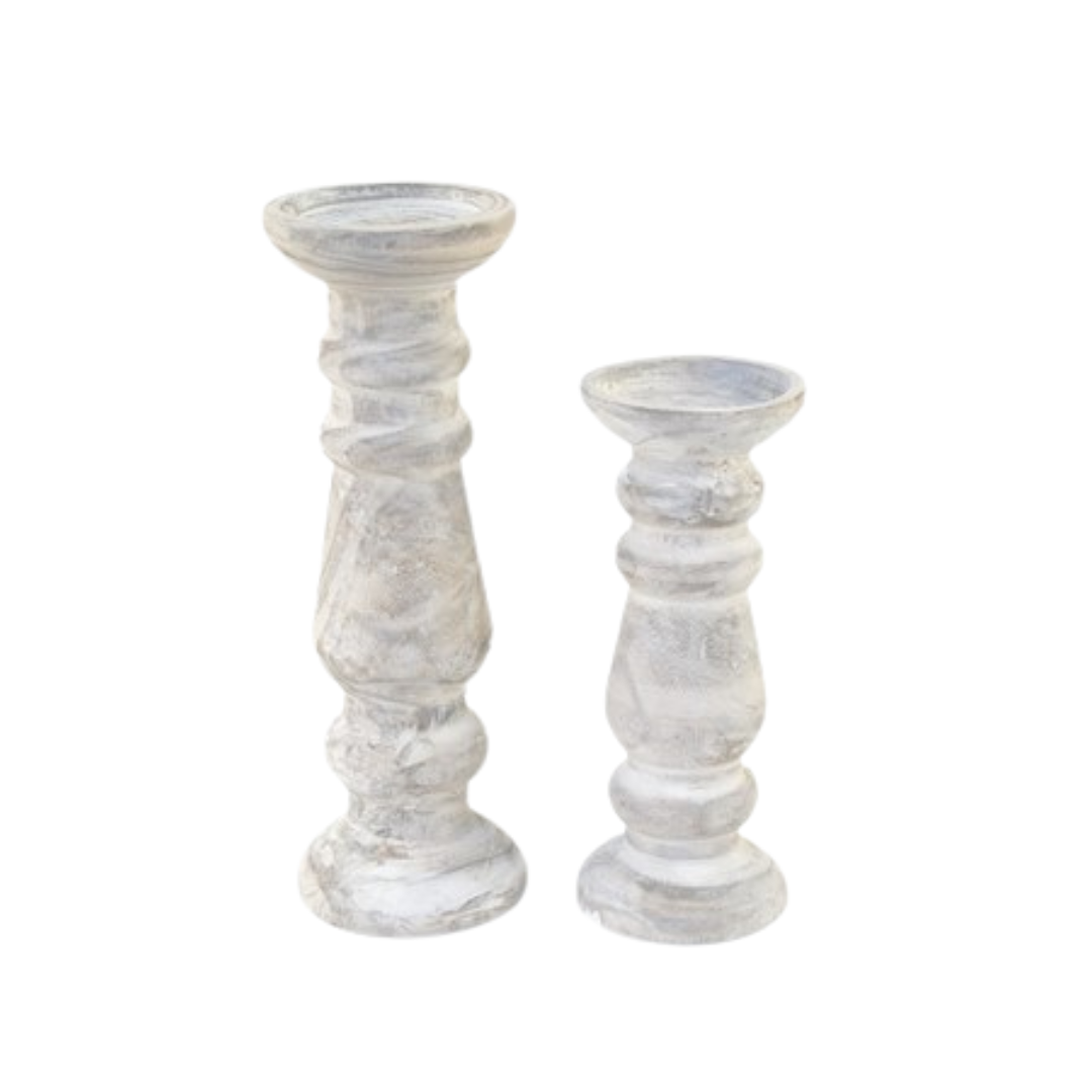 White washed wooden candle holders