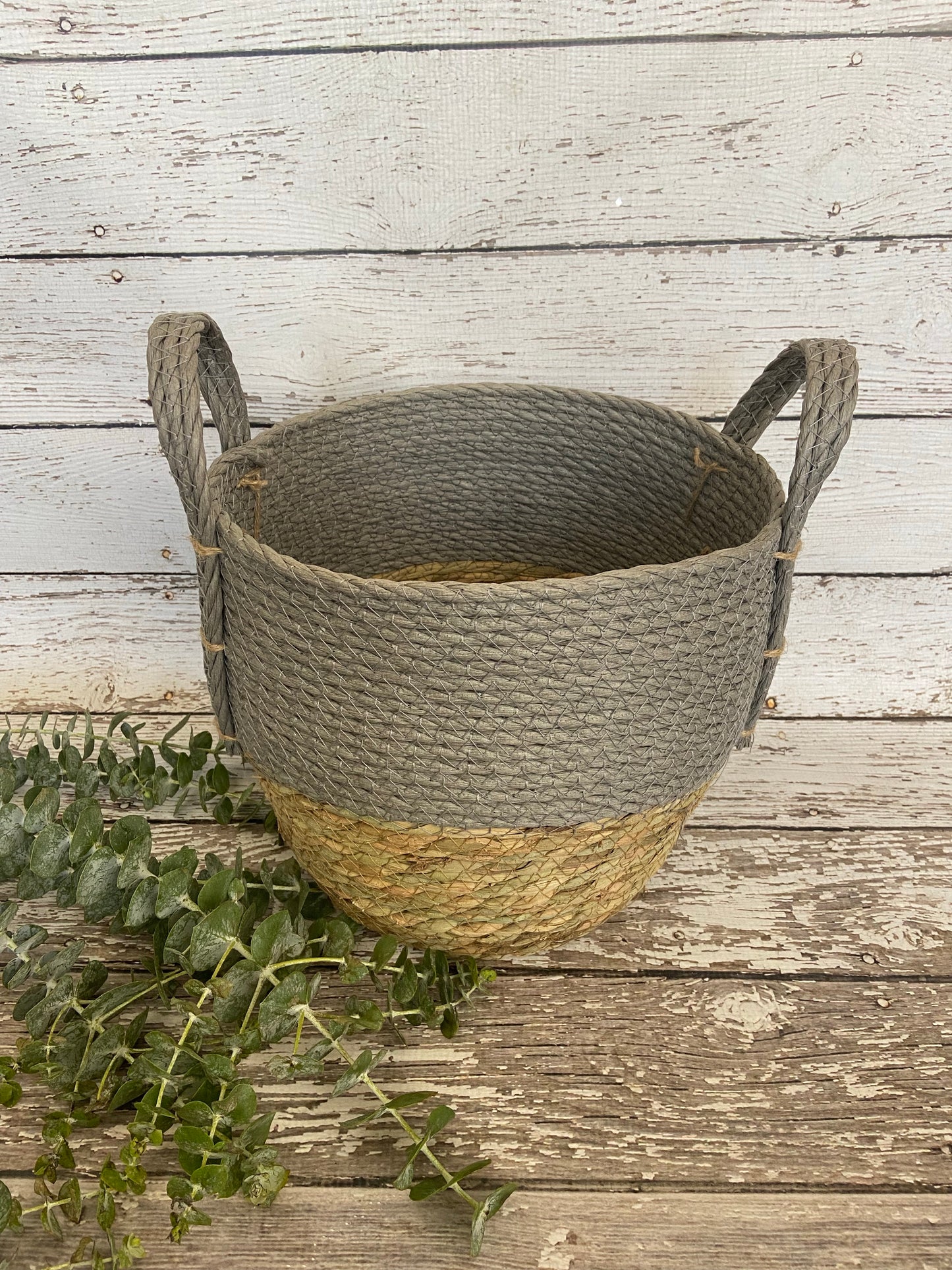 Grey straw baskets